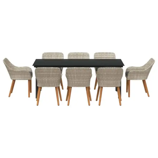 9-osaline aiamööbli komplekt patjadega, helehall polürotang, laud 200 x 100 cm - 7