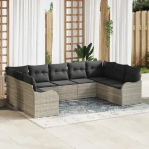 9-osaline helehall modulaarne aiamööbli diivanikomplekt patjadega, polürotang