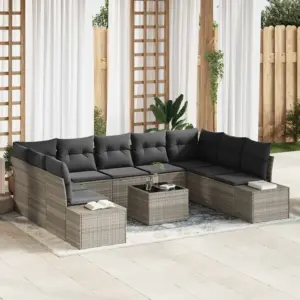 Modulaarne aia diivanikomplekt patjadega, 10-osaline helehall polürotang, 9 istekohta