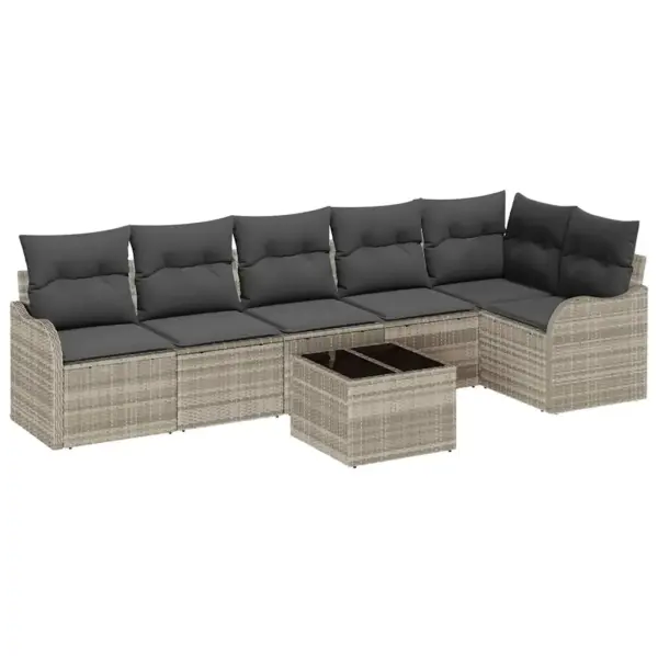 Modulaarne aia diivanikomplekt, helehall polürotang, 6 istekohta, laud 55 x 55 cm - 2