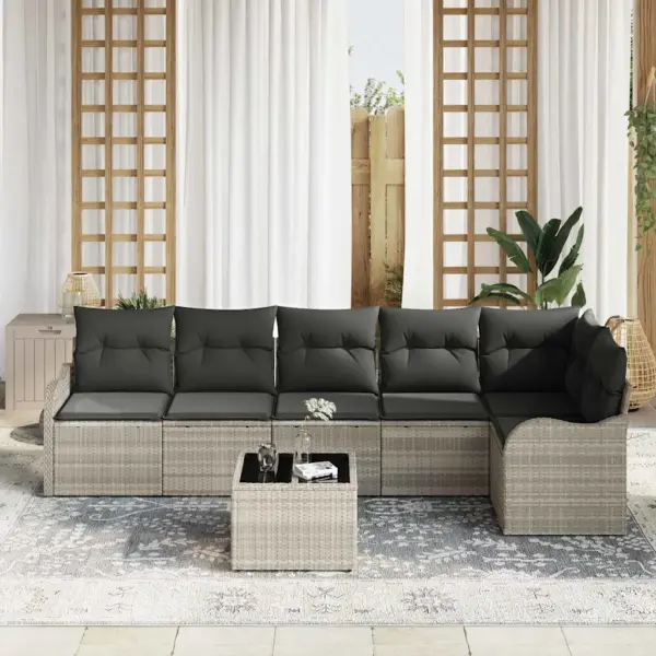 Modulaarne aia diivanikomplekt, helehall polürotang, 6 istekohta, laud 55 x 55 cm - 3