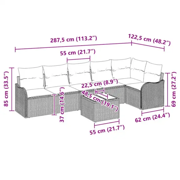 Modulaarne aia diivanikomplekt, helehall polürotang, 6 istekohta, laud 55 x 55 cm - 9