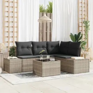 Modulaarne aiadiivanikomplekt polürotangist, 5-osaline, helehall, 4 istekohta