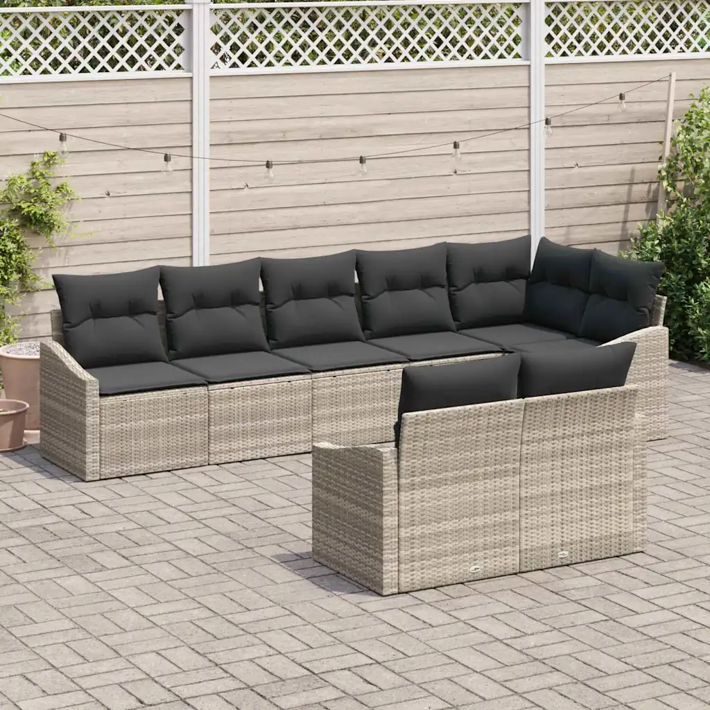 Modulaarne aiadiivanikomplekt patjadega, 8 istekohta, helehall polürotang