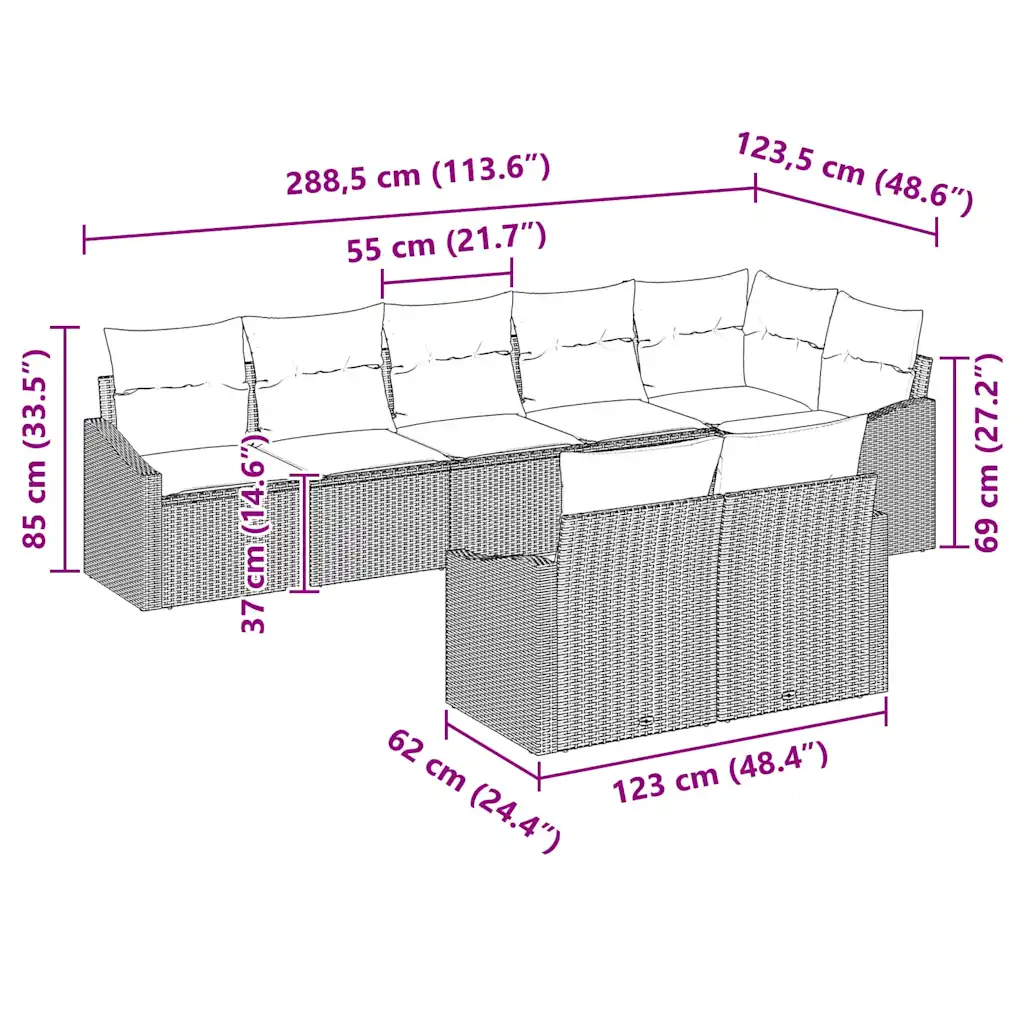 Modulaarne aiadiivanikomplekt patjadega, 8 istekohta, helehall polürotang