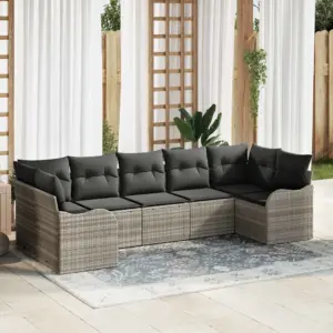 Modulaarne aiamööbli diivanikomplekt patjadega, helehall polürotang, 7 osa