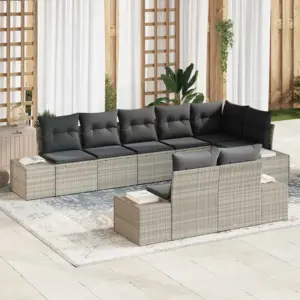 Modulaarne aiamööbli diivanikomplekt patjadega, 8-kohaline, helehall polürotang