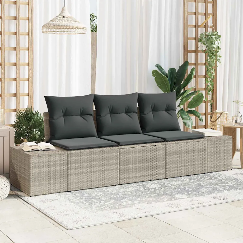 Modulaarne aiamooduldiivan hoiuruumiga, 3-kohaline, helehall polürotang, istmepatjadega