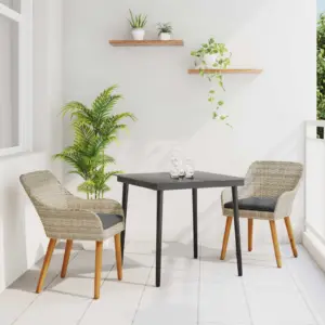 3-osaline helehall polürotangist aiamööbli komplekt patjadega, laud 80 x 80 x 74 cm