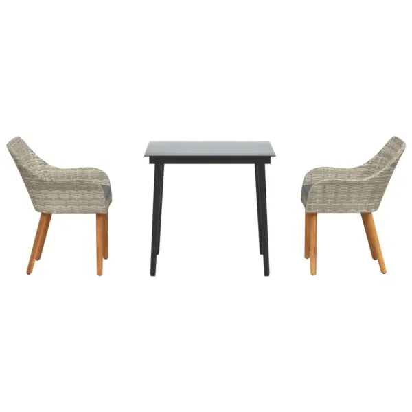 3-osaline helehall polürotangist aiamööbli komplekt patjadega, laud 80 x 80 x 74 cm - 7