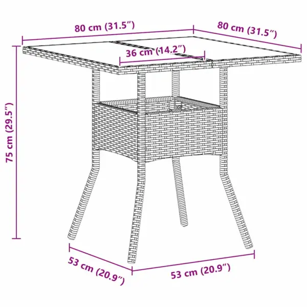3-osaline helehall polürotangist aiamööbli komplekt, laud 80 x 80 x 75 cm ja 2 istmepatjadega tooli - 11