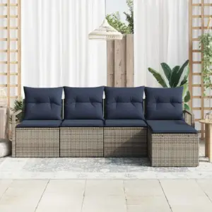 5-osaline modulaarne aiadiivanikomplekt hallist polürotangist, 4-kohaline, 230 x 117 x 85 cm