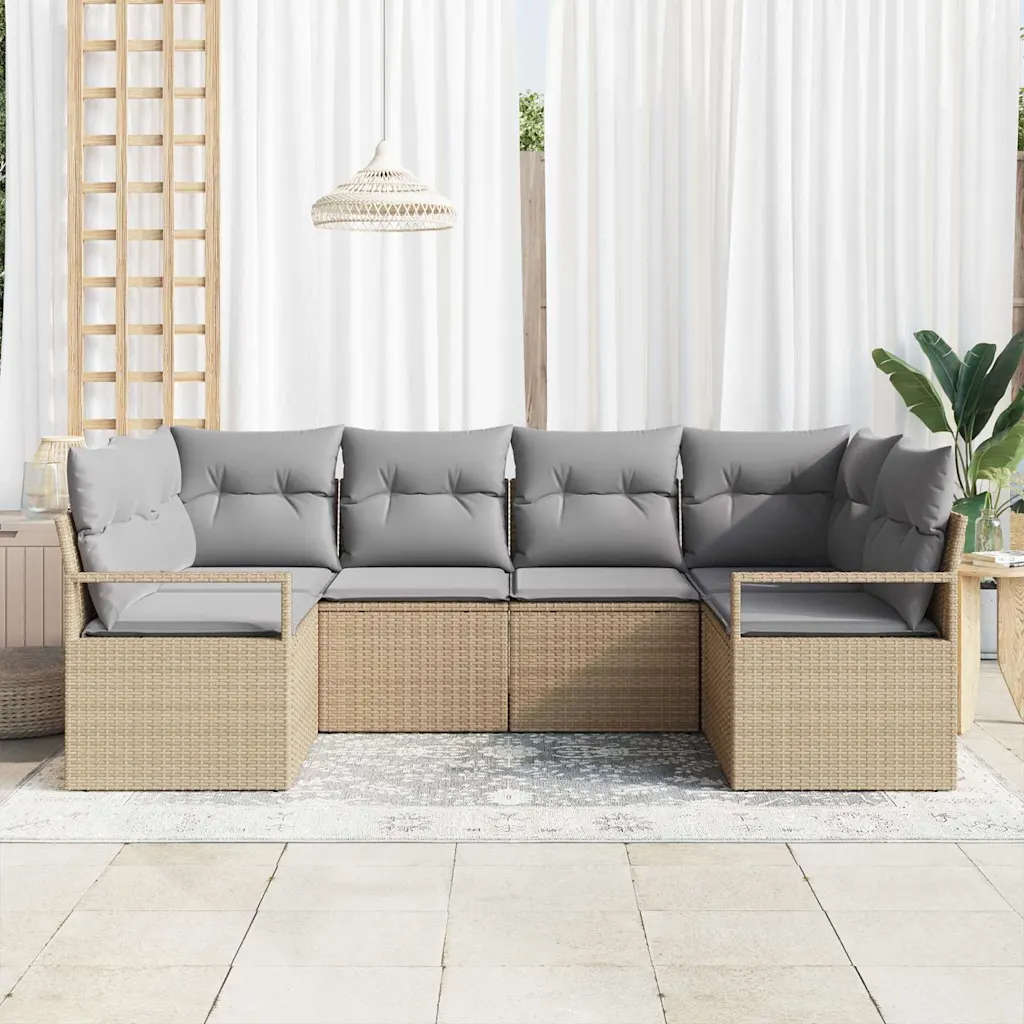 Modulaarne aiadiivanikomplekt padjaga, 6-kohaline, beež polürotang