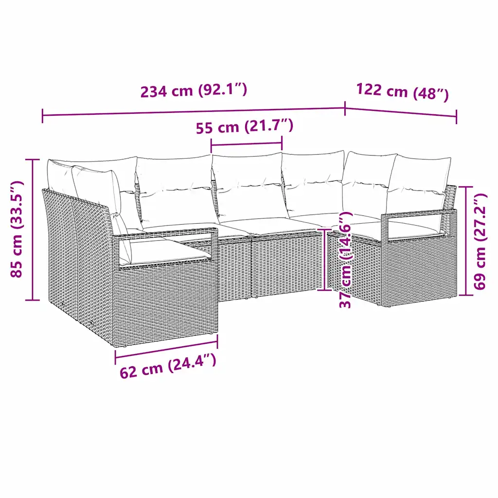 Modulaarne aiadiivanikomplekt padjaga, 6-kohaline, beež polürotang