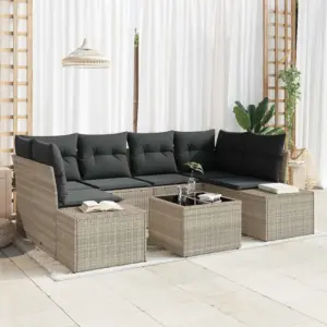 7-osaline modulaarne aiadiivanikomplekt patjadega, helehall polürotang