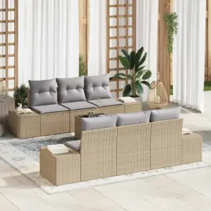 7-osaline modulaarne aiamööbli komplekt patjadega, 6 istekohaga, beež polürotang