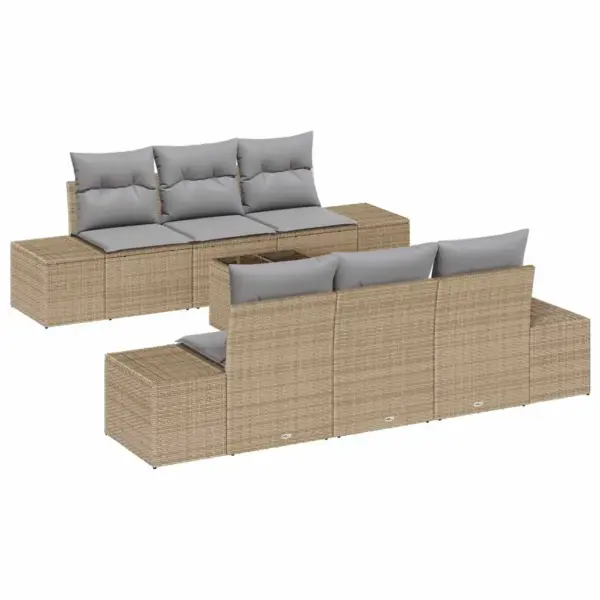 7-osaline modulaarne aiamööbli komplekt patjadega, 6 istekohaga, beež polürotang - 2