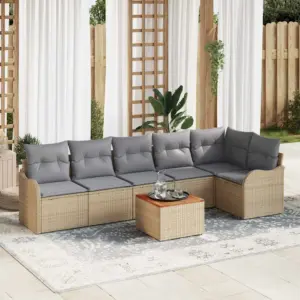 Modulaarne aiamööbli diivanikomplekt hoiustamisega, 7-osaline, beež polürotang, laud 55 x 55 x 37 cm