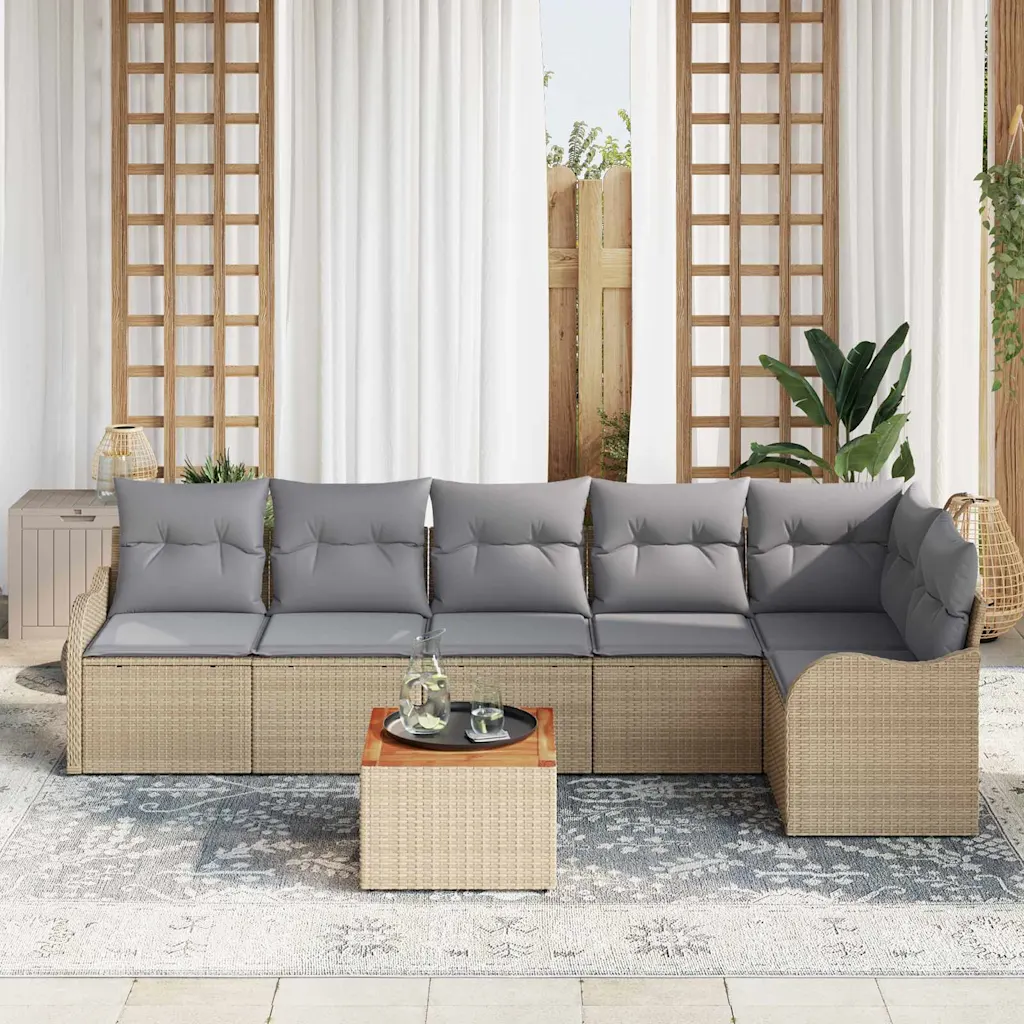 Modulaarne aiamööbli diivanikomplekt hoiustamisega, 7-osaline, beež polürotang, laud 55 x 55 x 37 cm