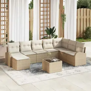 9-osaline modulaarne aiamööbli diivanikomplekt patjadega, 8 istekohta, beež polürotang