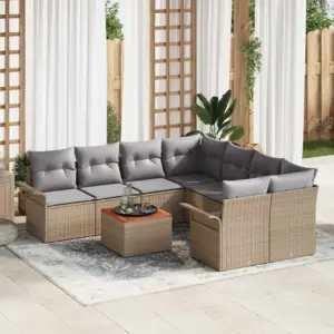 9-osaline modulaarne aiamööbli komplekt panipaigaga, beež polürotang, patjadega
