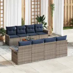 9-osaline modulaarne aiamööbli komplekt patjadega, hall polürotang