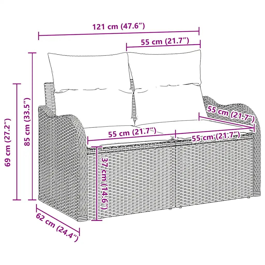 Modulaarne aia diivanikomplekt patjadega, 11-osaline, 10 istekohaga, must polürotang