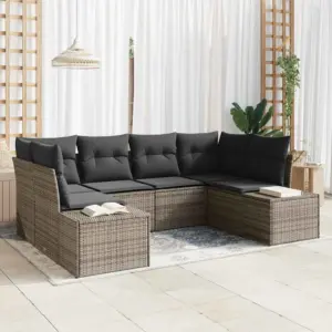Modulaarne aia diivanikomplekt patjadega, 6 istekohaga, hall polürotang