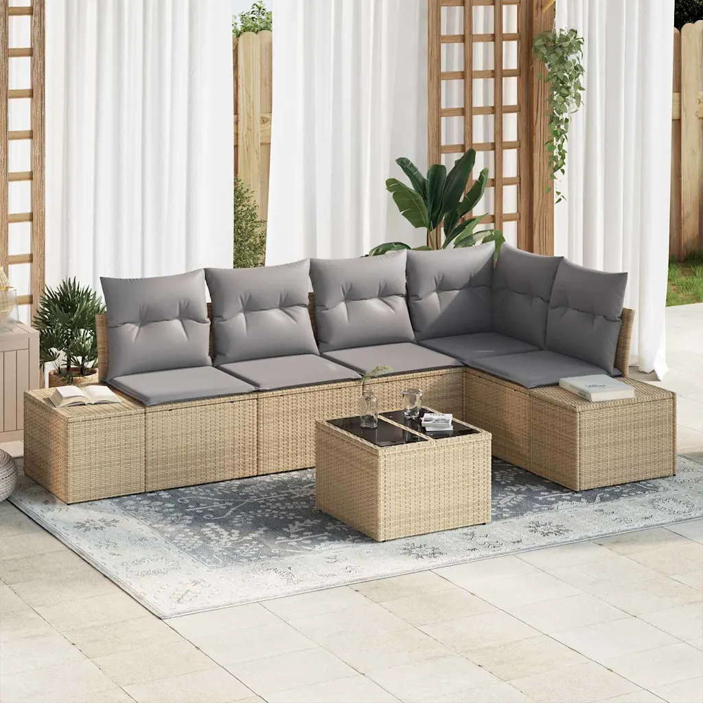 Modulaarne aia diivanikomplekt 6-osaline, beež polürotang