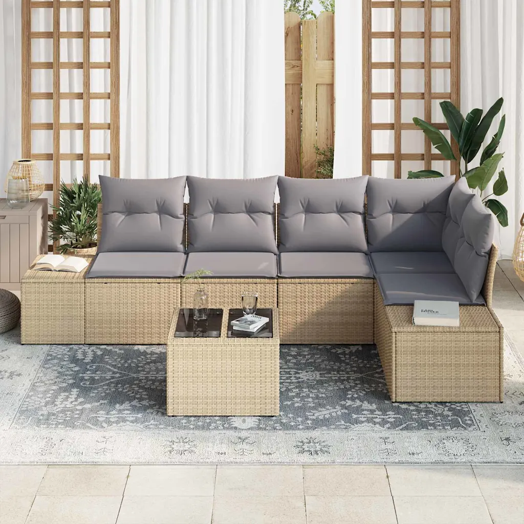 Modulaarne aia diivanikomplekt 6-osaline, beež polürotang