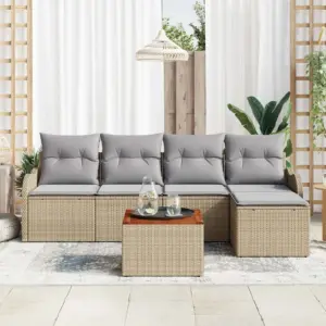 Modulaarne aia diivanikomplekt patjadega, 6-osaline, beež polürotang