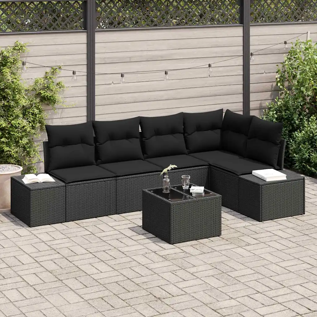 Modulaarne aia diivanikomplekt, 6-osaline, must polürotang