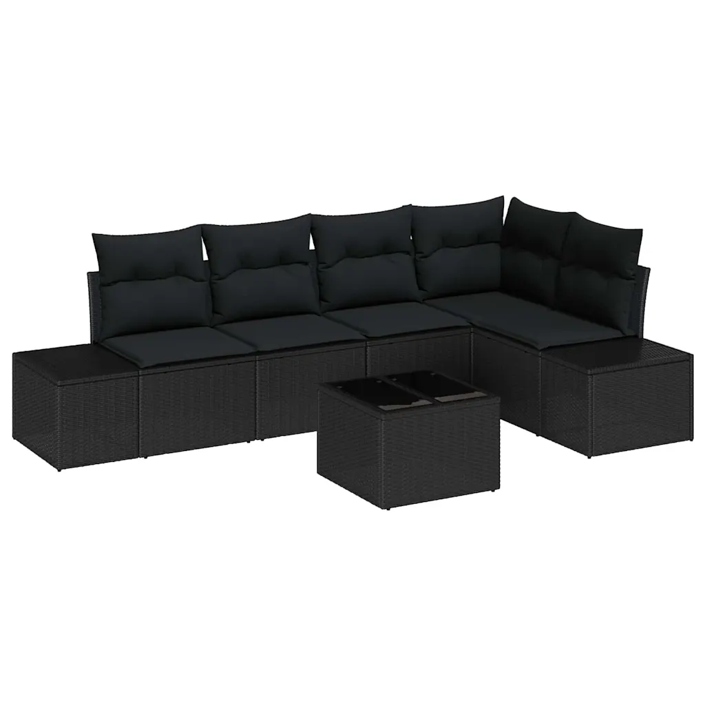 Modulaarne aia diivanikomplekt, 6-osaline, must polürotang