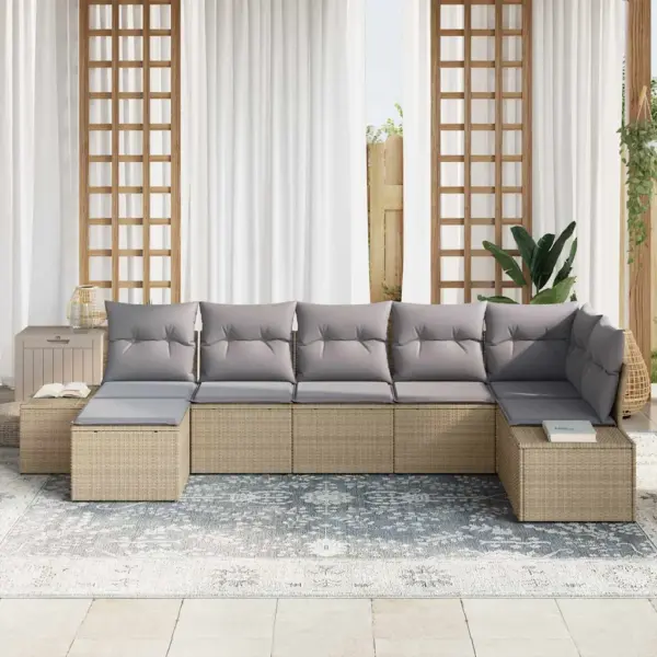 7-osaline modulaarne aia diivanikomplekt patjadega, beež polürotang, 319 x 154 x 69 cm - 3