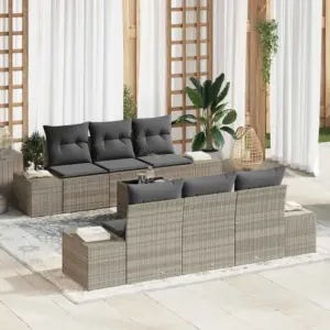 Aia diivanikomplekt patjadega, 7-osaline modulaarne, helehall polürotang, 6 istekohta