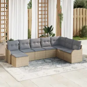 8-osaline modulaarne aia diivanikomplekt, beež polürotang, 287,5 x 177,5 x 85 cm