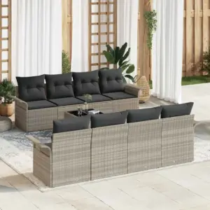 9-osaline modulaarne aia diivanikomplekt lauaga, helehall polürotang