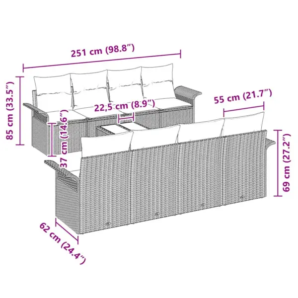 9-osaline modulaarne aia diivanikomplekt lauaga, helehall polürotang - 11