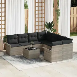 Modulaarne aia diivanikomplekt, 9 osa, helehall polürotang, 242,5 x 234 x 85 cm