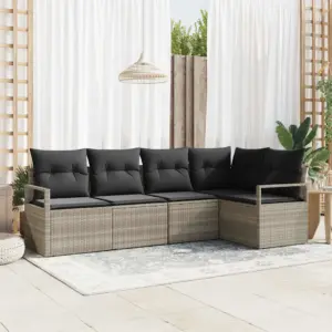 5-osaline modulaarne aiadiivani komplekt patjadega, helehall polürotang, 232 x 122 x 85 cm