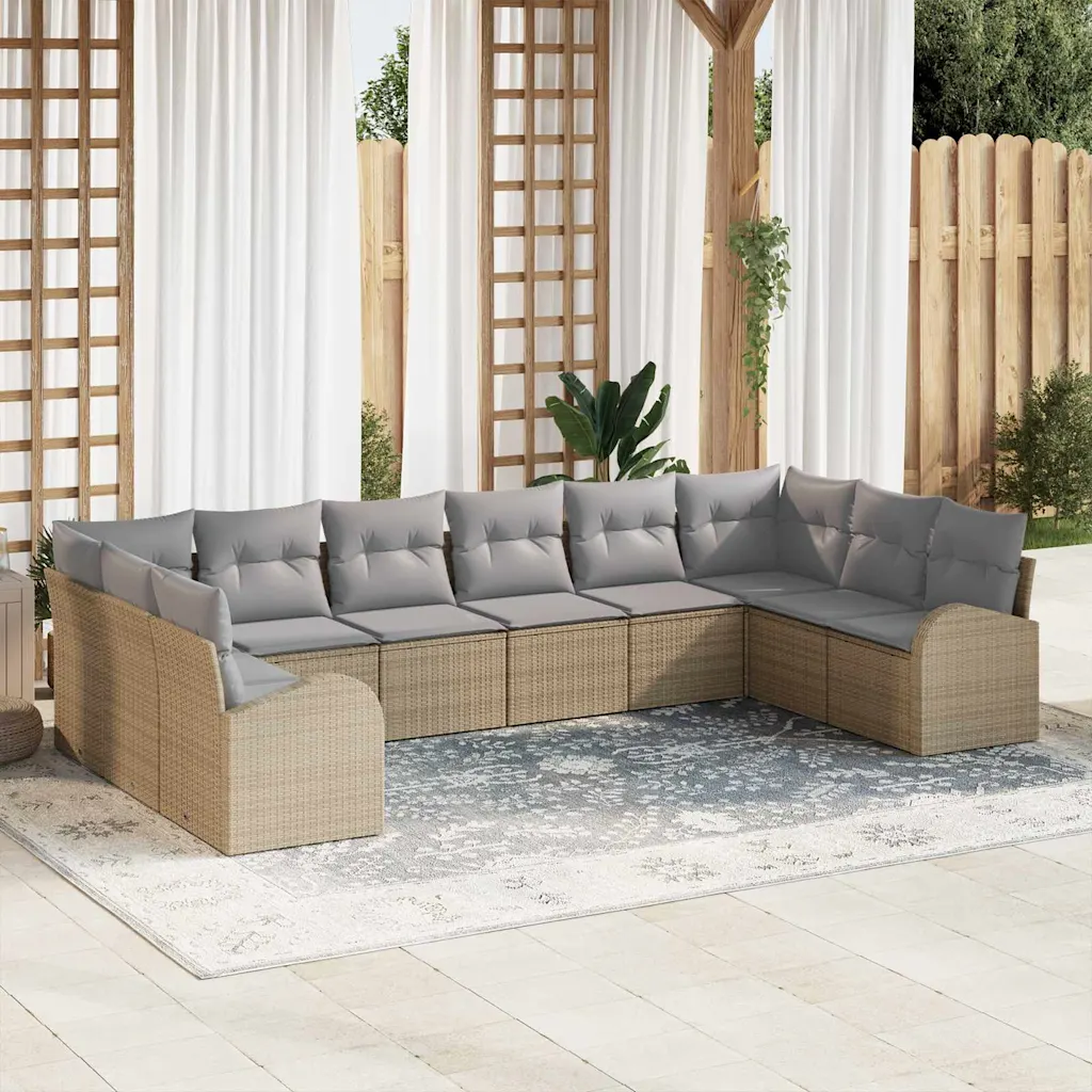 Modulaarne 10-kohaline aiadiivanikomplekt patjadega, beež polürottang, 10 osa
