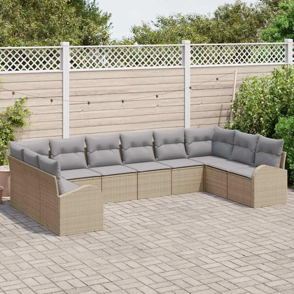 Modulaarne 10-kohaline aiadiivanikomplekt patjadega, beež polürottang, 10 osa