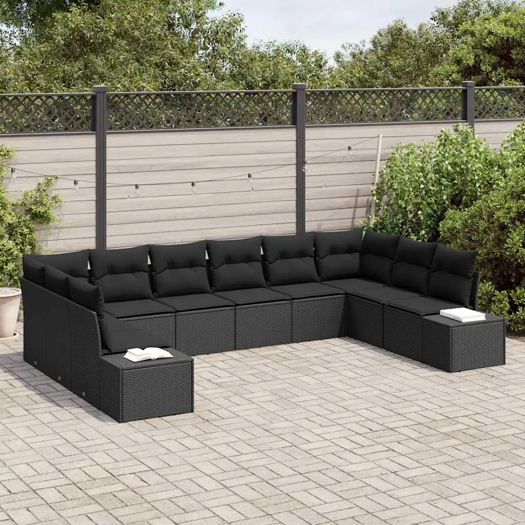Modulaarne aiadiivanikomplekt patjadega, 10-kohaline, must polürotang
