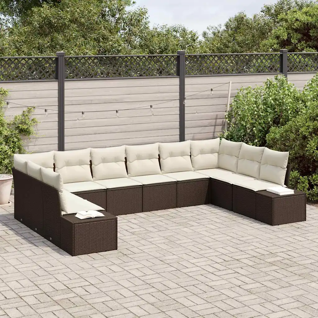 Modulaarne aiadiivanikomplekt patjadega, 10 istekohta, pruun polürotang, 344 x 209 x 69 cm