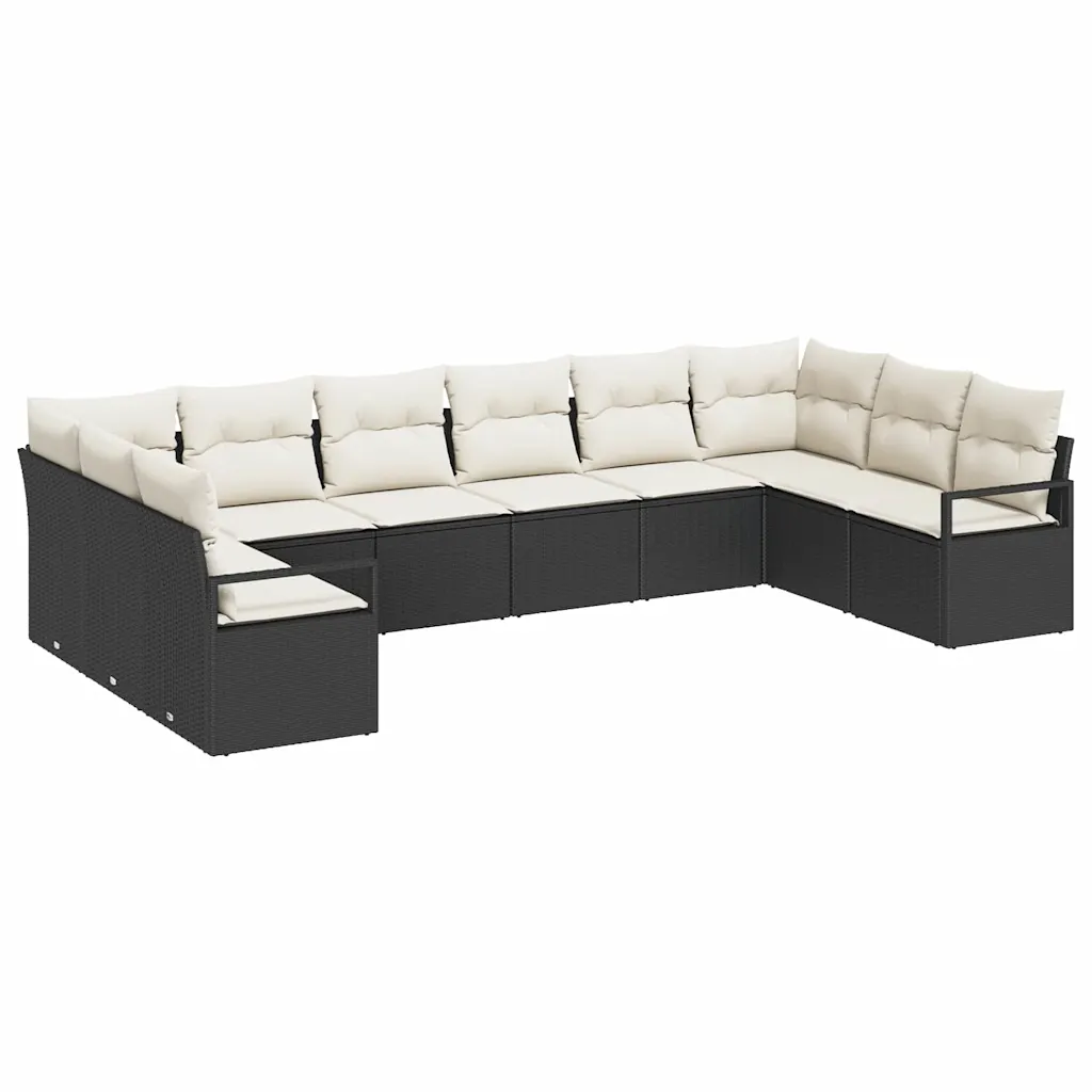 10-osaline modulaarne aiadiivanikomplekt patjadega, must polürotang, 10 istekohta, 344 x 177 x 85 cm