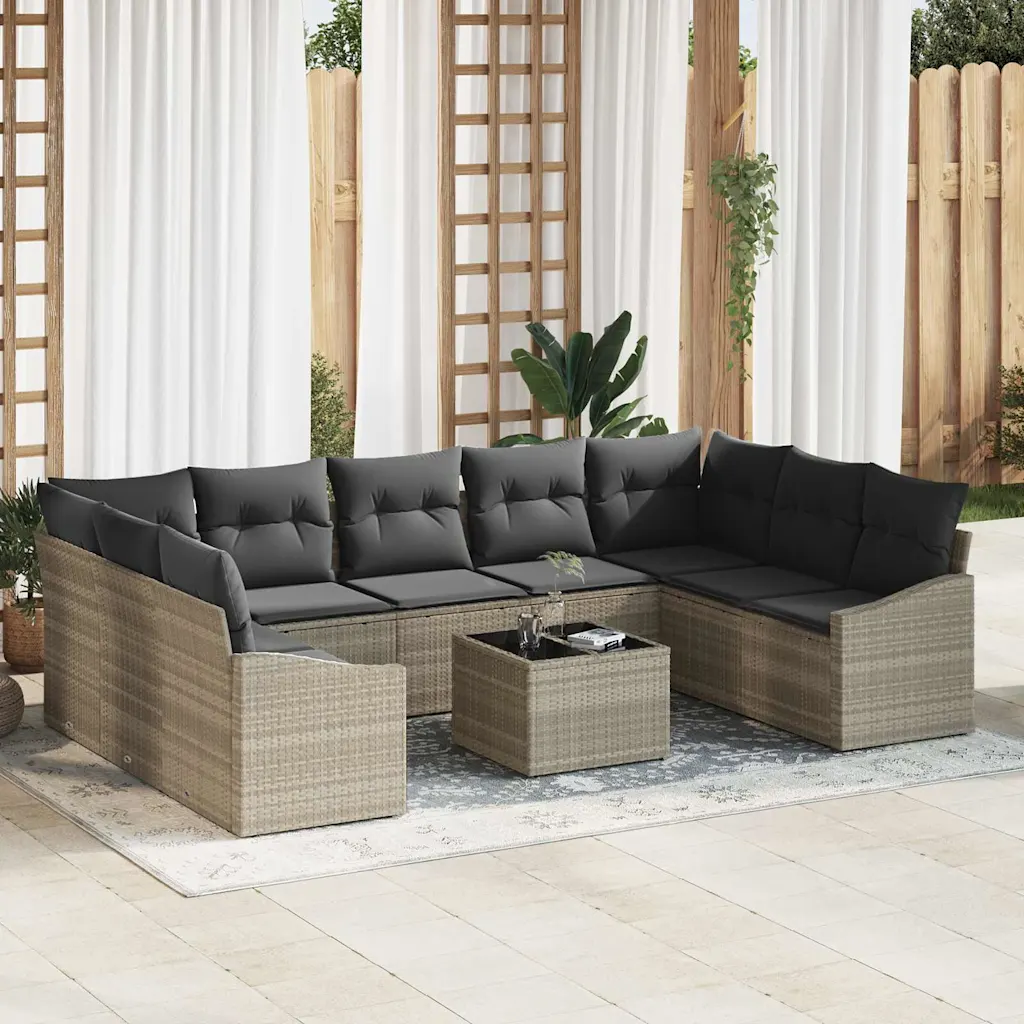 Modulaarne aiadiivanikomplekt patjadega, 10 osa, helehall polürotang, 9 istekohta
