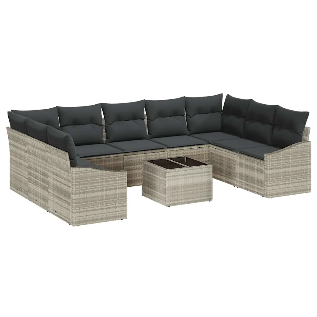 Modulaarne aiadiivanikomplekt patjadega, 10 osa, helehall polürotang, 9 istekohta