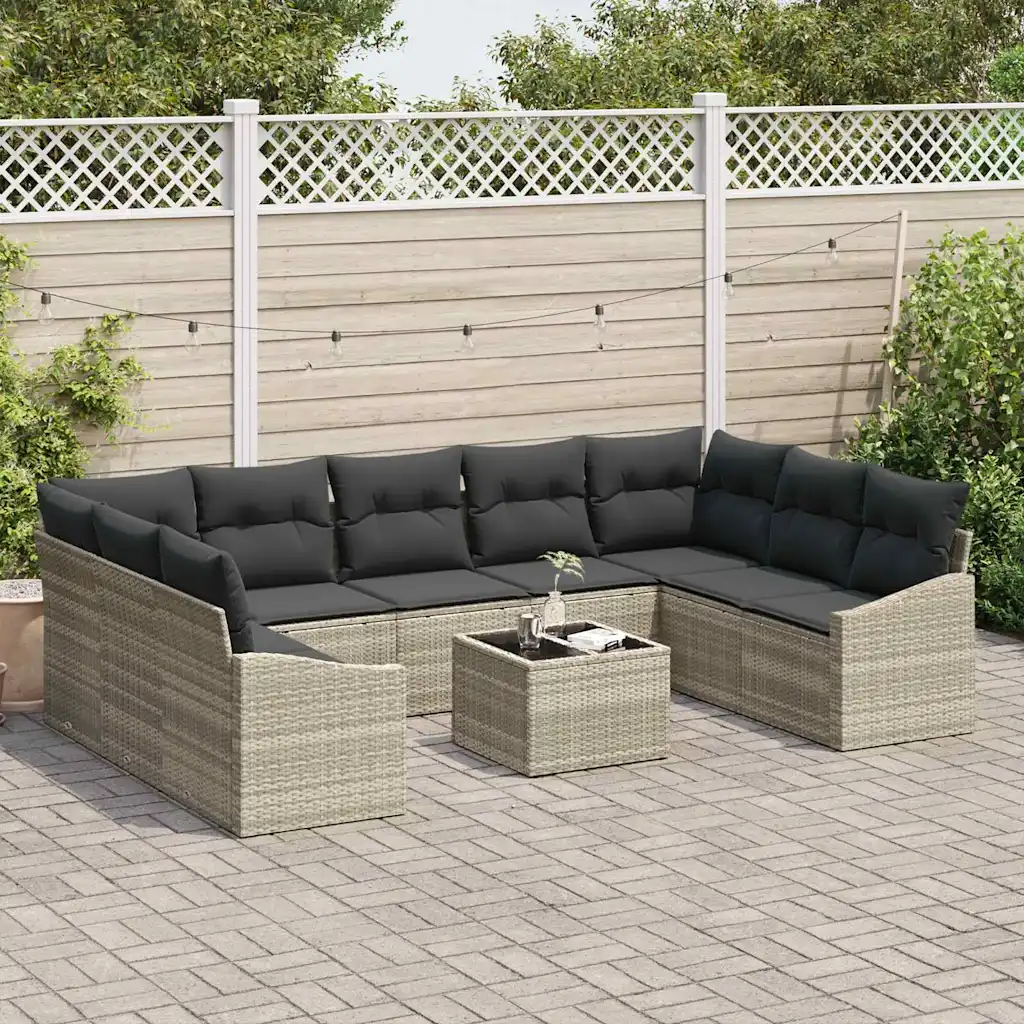 Modulaarne aiadiivanikomplekt patjadega, 10 osa, helehall polürotang, 9 istekohta