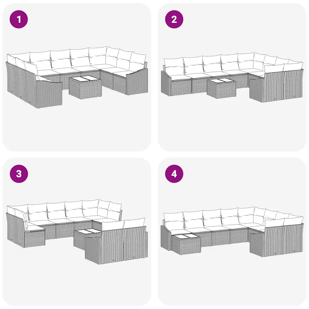 Modulaarne aiadiivanikomplekt patjadega, 10 osa, helehall polürotang, 9 istekohta