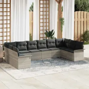 Modulaarne aiadiivanikomplekt patjadega, 10-osaline, helehall polürotang, 12 istekohta